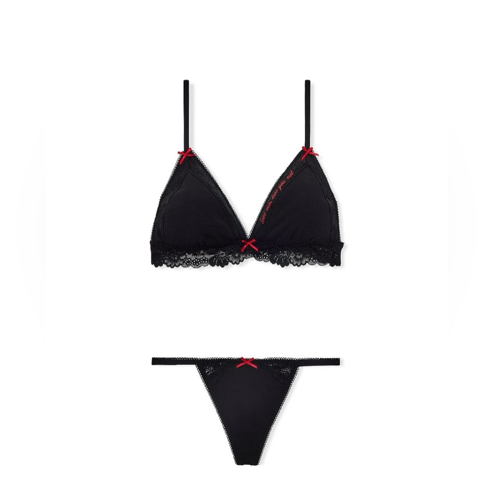 Victoria’s Secret PINK Wink BRALETTE & PANTY SET BLACK NEW MEDIUM